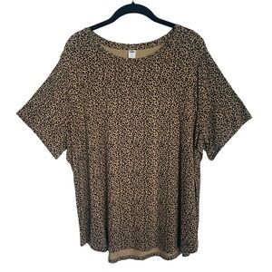 Old Navy Luxe Womens XXL Animal Print Black Brown Short Sleeve Crew Neck Top New